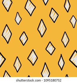 Gray rhombus on yellow background, vector abstract seamless pattern