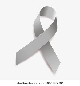Gray ribbon awareness Brain Tumors, Allergies, Brain Cancer, Asthma, Diabetes, Aphasia, Mental Illness. Isolated on white background. Vector  illustration.