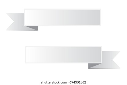 gray ribbon banner on white background. white ribbon banner. white banner sign. two white ribbon banner.
