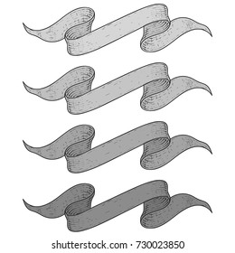 Gray ribbon banners. Hand drawn sketch. Vector illustration isolated on white background