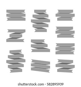 Gray ribbon banners set. Beautiful blank decoration graphic. Old vintage style Flat design. Premium decorative elements isolated white background. Template collection labels Vector illustration