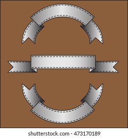 Gray ribbon label on brown background design vector illustration.