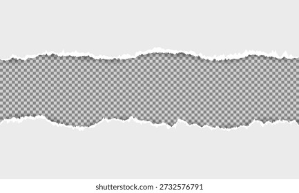 Gray ripped paper texture on transparent background. Torn gray paper texture on transparent background