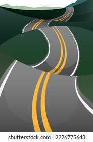 Gray road on hills in mountain perspective