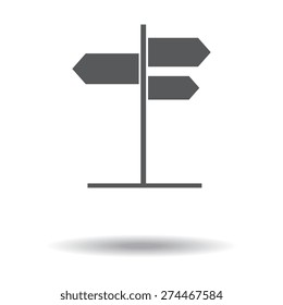 gray road sign with different directions icon with shadow.