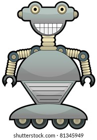 Gray robot with big smile wheel feet vector illustration