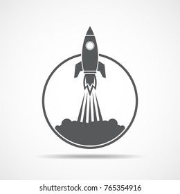 Gray rocket icon in flat design. Simple rocket icon, isolated on light background. Vector illustration.