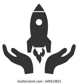 Gray Rocket Startup interface toolbar pictogram. Vector pictogram style is a flat symbol on diagonal hatch transparent background.