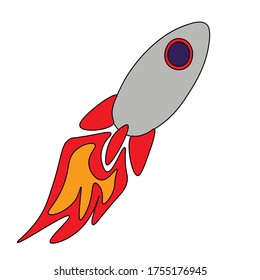 gray rocket takes off with fire