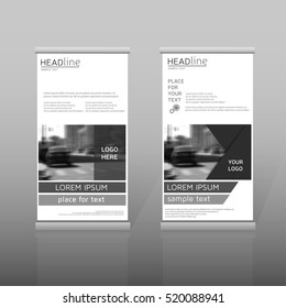 Gray roll up, business brochure template for advertising. Vector corporate identity vertical banner, presentation template, eps10