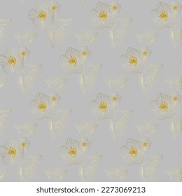 Gray romantic delicate background with golden floral pattern, for wrapping paper, wallpapers, postcards, design, textiles