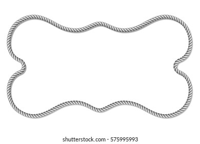 Gray rope woven vector horizontal, horizontal vector frame, isolated on white background