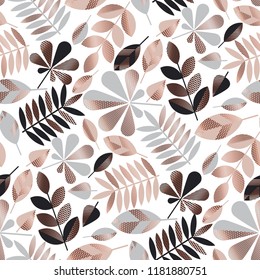 Gray and rose gold geometric fall leaves seamless pattern. Geometric autumn elegant element for card, invitation, poster, cover and other web and print design projects 
