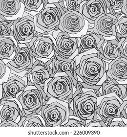 Gray rose seamless pattern, vector simple background