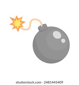 Gray round bomb with burning fuse icon on white background