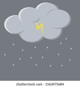 Gray round cloud with lightning and rain.