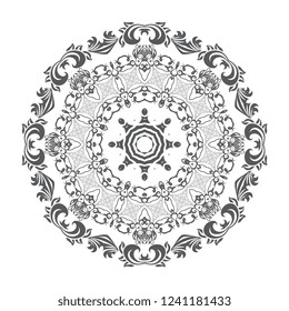 Gray round floral ornament on white background. Vector illustration