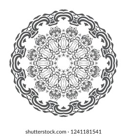 Gray round floral ornament on white background. Vector illustration