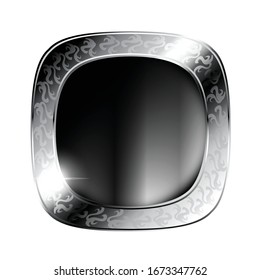 Gray rounded square background with a textured silver frame. Vector illustration