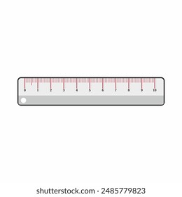 Una Regla gris con puntos rojos muestra el tamaño a la distancia adecuada. Reglas utilizadas para el equipamiento escolar, oficinas, trabajos de carpintería, etc