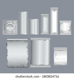 gray sachets packings products with condom vector illustration design