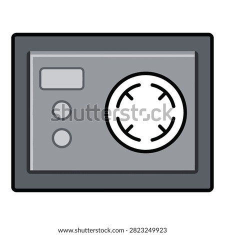 Gray safe box icon with dial and buttons, symbolizing security and protection