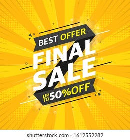 Gray sale banner template design on yellow abstract background. Beautiful design. Final Sale Special Offer. Upto 50 percent off. Vector illustration.