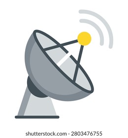 A gray satellite dish antenna on a stand with a yellow signal emitter, representing communication and signal reception technology.