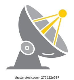 Gray satellite dish receiving yellow signal beams