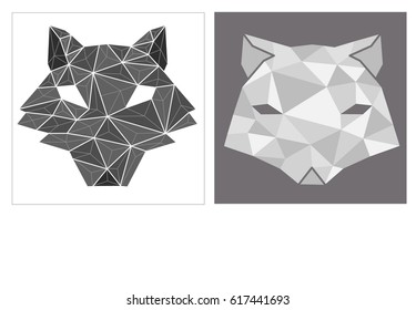 Gray scale animal heads. Flat style. Vector Illustration.