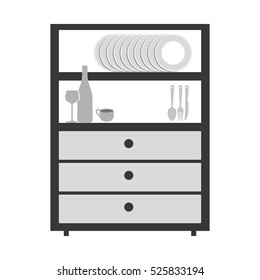 gray scale big cupboard with items of kitchen