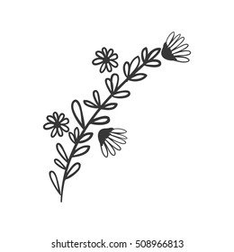 gray scale branch contour with flowers