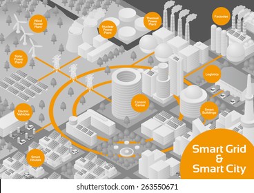 Gray Scale City And Smart Grid Image Illustration, Vector