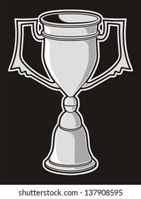 Gray scale cup award isolated on black background.
