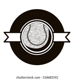 gray scale emblem with tennis ball and ribbon in middle