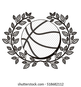 gray scale half crown of olive branch with basketball ball