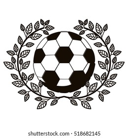 gray scale half crown of olive branch with soccer ball