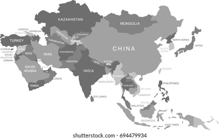 Asia Map With Labels Gray Scale Map Asia Labels Labels Stock Vector (Royalty Free) 694479934 |  Shutterstock