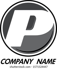 Gray scale modern circular vector logo of the letter P cut out from the center with ring outline surrounding template easy to edit