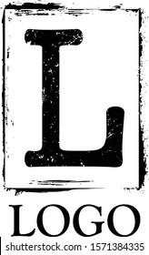 Gray scale modern distressed ink typeset style vector letter L logo in vertical format template easy to edit