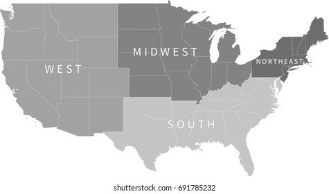 Gray Scale Region Map (Labels in Separate Categories)