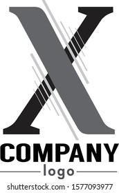 Gray scale sharp modern vector logo design of the letter X with parallel lines template easy to edit