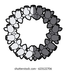 gray scale silhouette crown drawing rosebuds with leaves vector illustration