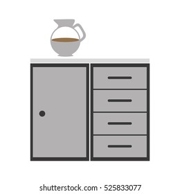 gray scale silhouette with kitchen shelf and drawers