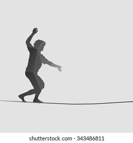 Gray scale silhouette of a man walking on the line