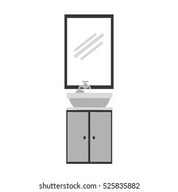 gray scale silhouette washstand with small furniture and mirror