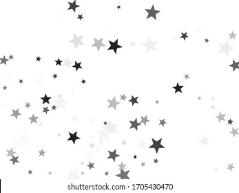 Graustufen-Sterne streuen einzeln auf weißem Hintergrund. Vektorillustration silberne Sterne konfetti abstrakte Illustration.