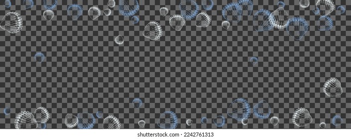Gray Scallop Background Transparent Vector. Shell Exotic Design. Watercolor Textile Card. White Seashell Collection Illustration.