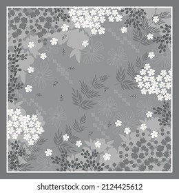 bufanda gris con diseño de flores y hojas