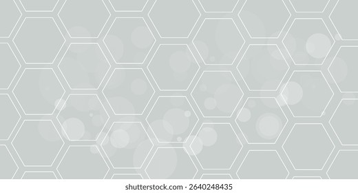 Gray scientific background with DNA line and hexagon cells. modern design